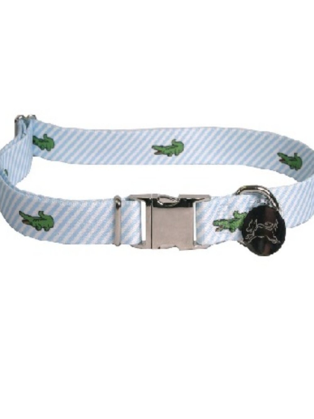 Size L Southern Dawg Seersucker Blue w Alligators Dog Collar Yellow Dog Designs